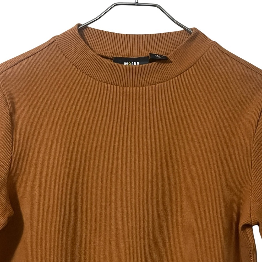 Anthropologie Maeve camel ribbed half sleeve mock neck top - Picture 3 of 10